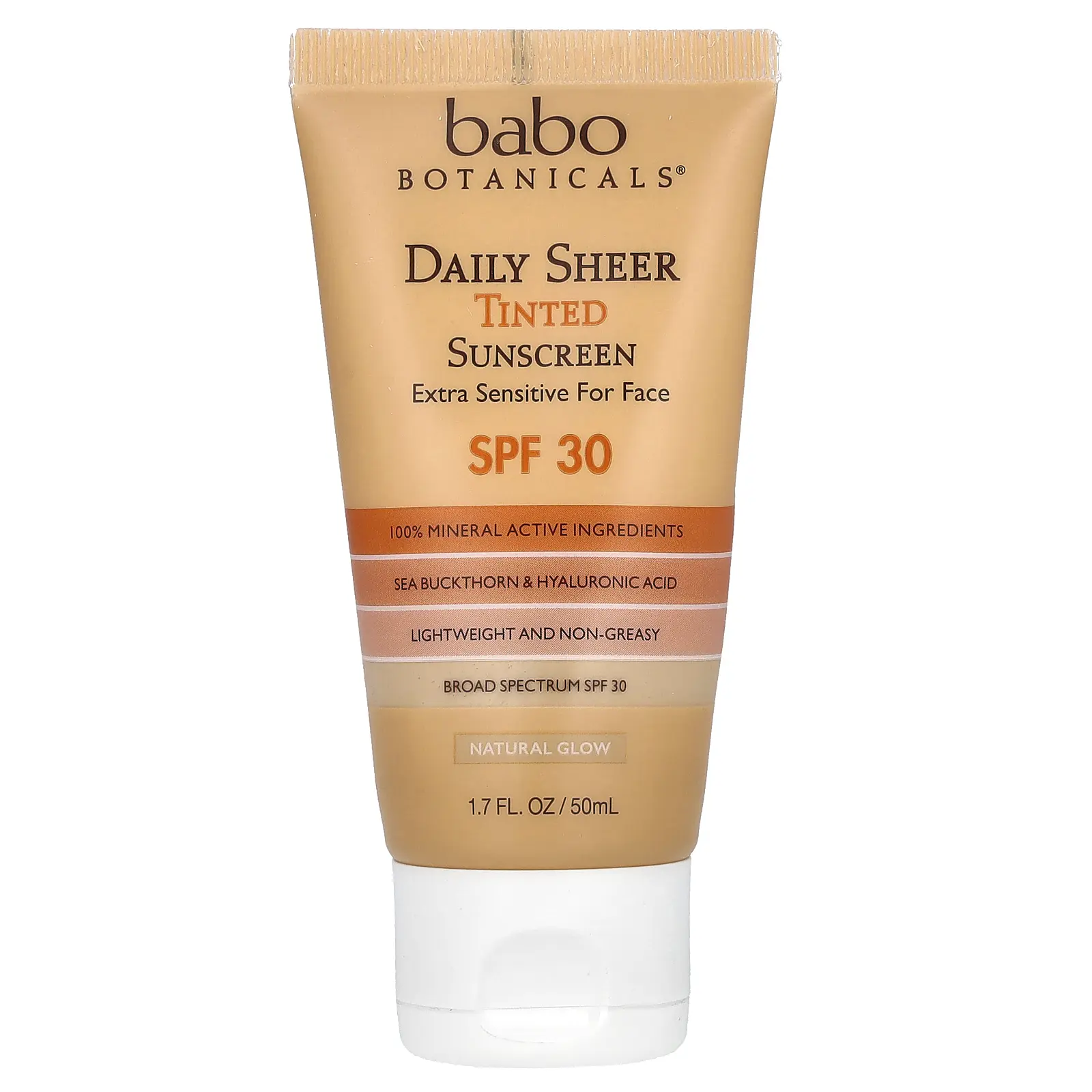 Babo Botanicals Daily Sheer Tinted Sunscreen, SPF 30, Natural Glow, Fragrance Free, 1.7 fl oz (50 ml) | HSA/FSA Eligible