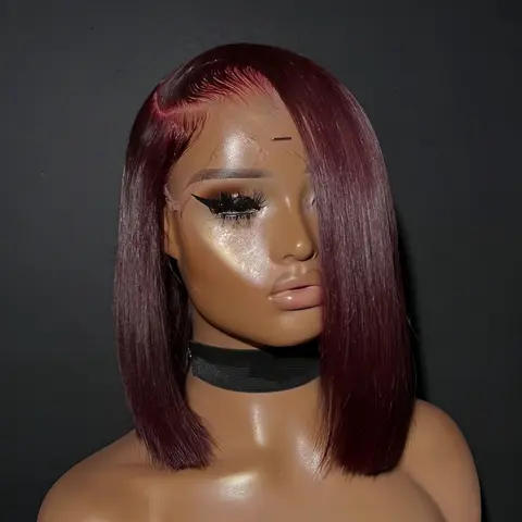 Dark 99J Colored 180 Density Straight BOB Wig Human Hair Wig 13X4 Lace Frontal Wig Dark Burgundy Colored Pre Plucked for Women Big Lace Wigs