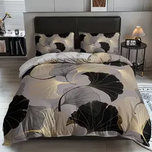 High-End Ginkgo Leaf Texture Bedding Set (1 Fitted Sheet + 2 Pillowcases), Home Dorm HD Print, No Core Included