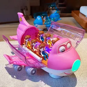 Cartoon Airplane Toy, 1 Set 360 Degree Rotating Flying Fun Airplane Toy with Random 3 Dolls, Anti-collision Aircraft Toy, Birthday Gift