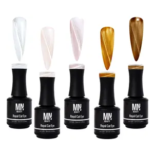 MN Beauty Royal Cat Eye Organic Gel Nail Polish Set, 5-Shade Full Coverage Multi-Pack with Free Magnetic Wand for UV Manicure, 15ml Bottles