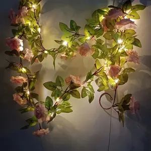 20 LED Champagne Rose Garland String Lights, 2m Long Floral Garden Decor, Battery Powered, Plastic Material, Christmas & Patio Decoration, Festive Home Decoration