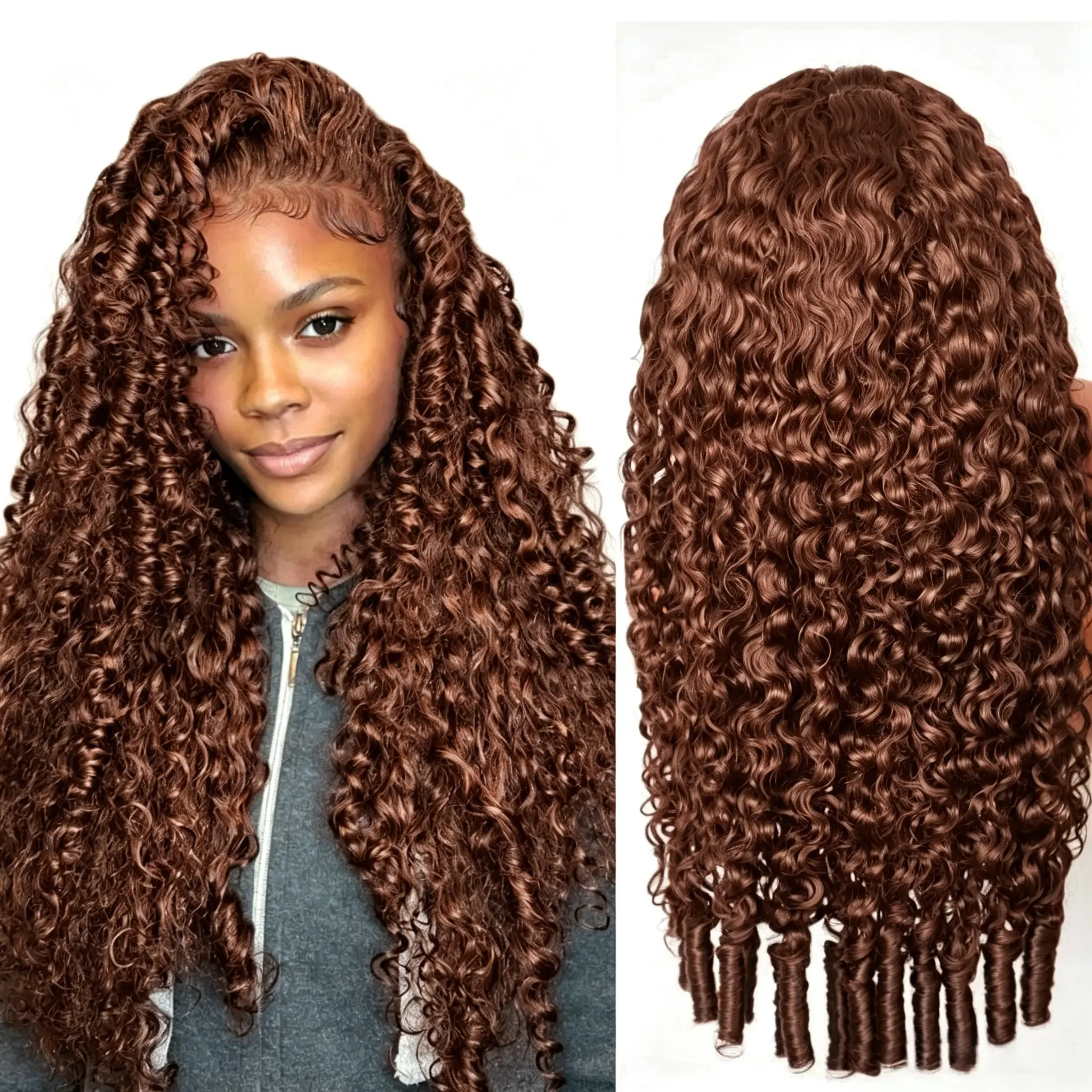 【New】Bling Hair 30 Inch Chocolate Brown Lace Front Wig 180 Density 13X6 HD Burmese Curly Lace Front Wigs Human Hair Pre Plucked Colored Frontal Brown Deep Wave Human Hair Wig for Women