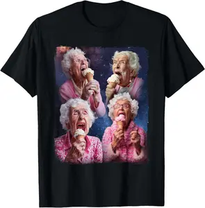 100% CottonEmbarrassing Old Ladies Meme Grandma Grandmother Grandma Licking Ice Cream T-Shirt