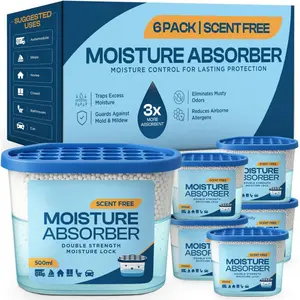 Premium Moisture Absorber Dehumidifier Tubs, 6-Pack 7.5 Oz High-Efficiency Odor Control Fragrance-Free for Closets, Cars