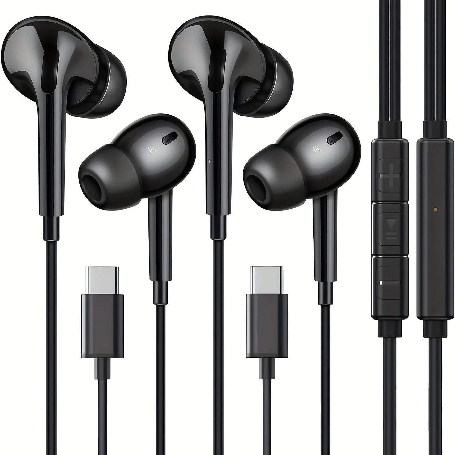 2 PCS Dedicated Usb-C Wired In-Ear Headphones Featuring Built-In High-Definition Hi-Fi Stereo Sound, With A Microphone And In-Line Controls; Cable Length: 120 Cm (47.24 Inches); Includes 4 Replacement Ear Tips