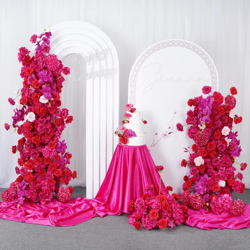S-A7645 Luxury 5D Red Pink Floral Arrangement KT Board Wedding Backdrop Aisle Decor Stage Props