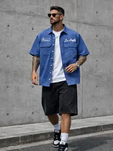 LA Embroidered Work Shirt | Oversized Streetwear Fit, Easy Match Summer Essential
