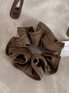 Satin Scrunchies Hair Ties for Women - Big Silk Satin Scrunchie Exra Large Jumbo Gaint Oversized Cute Scrunchy for Curl Thick Hair Fashionable Versatile High-End Elegant Simple Minimalist Solid Color Hair Tie Coffee Brown Hair Accessories
