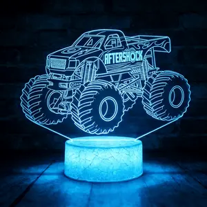 Monster Truck Night Light, Monster Truck Gifts, 3D Illusion Lamp with 16 Colors Changing, Remote Control with Timer, Dimmer, Kids Room Decoration for Holiday Birthday Christmas