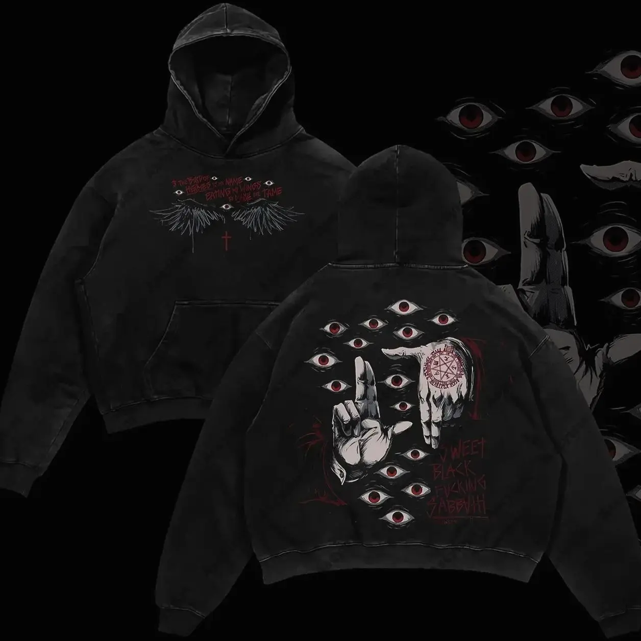 “Alucard The Wings” Hellsing Retro Vintage Unisex Oversize Anime Manga Acid Washed Heavyweight Cotton Hoodie, Anime Merch, Gift For Anime Fan 46S
