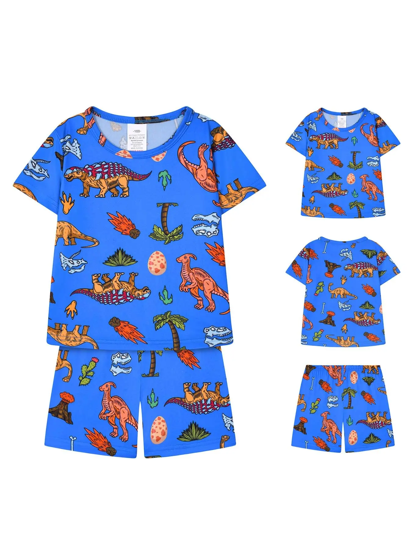 Kids Short Sleeve Summer Pajama Set, Sleepwear for Summer, Dinosaur Pattern Print, Soft Comfortable Casual Home Wear, Elastic Waist, All Seasons, Pyjamas Set, Summer Pjs