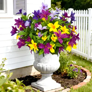 4 Large Bundles Realistic Artificial Azalea Flowers for Outdoors Fake Flowers Plants UV Resistant Spring Summer Decor, Artificial Faux Plants Outdoor Flowers No Fade for Porch Garden Window Box