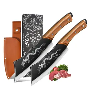 2pcs High Quality Sharp Kitchen Knives Set With Sheath, Professional Full Tang Chef Knife With Ergonomic Handle, Suitable For Chopping, Slicing Meat And Vegetable, Use For Kitchen And Restaurant Cooking, Ideal Gift Box For Holiday