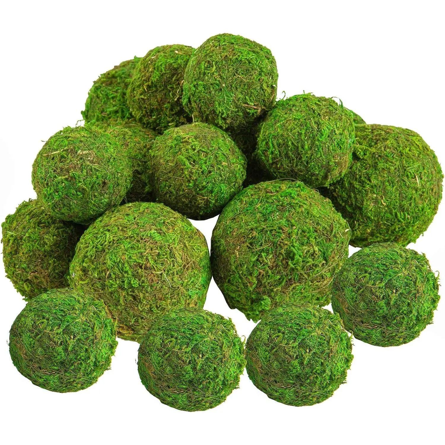 18 Pack Decorative Faux Dried Moss Balls- 6 count 3.1" Artificial Green Plant Mossy Globes+ 12 count 2.2" Handmade Sphere Moss Gift for Home Dough Bowl Vase Chinoiserie Decors Party Wedding Display
