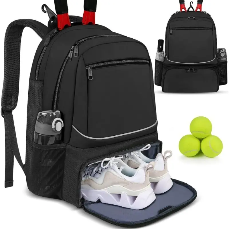 Professional Polyester Racquet Backpack for Men & Women, Organized Sports Bag with Shoe Compartment & Mesh Pockets for Tennis or Badminton, Holds 1-2 Rackets, Great for Back-to-School