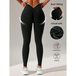 V Back Scrunch Butt Seamless Leggings For Women Soft High Waisted Butt Lifting V-Back Booty Tights? Workout Gym Yoga Pants Seamless Gym Yoga Leggings