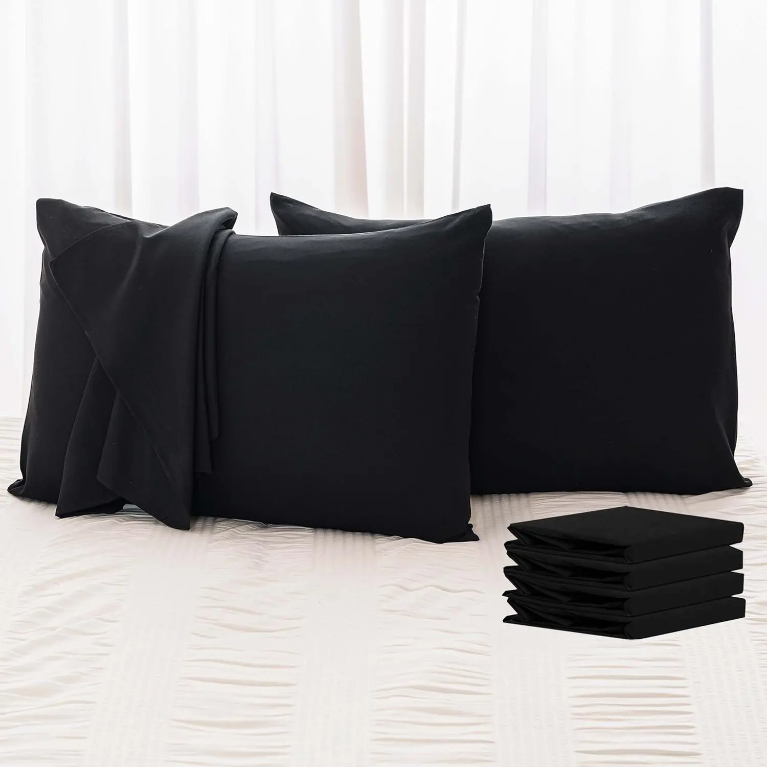 Queen Pillow Cases 4 Pack 100% Brushed Microfiber Beige Pillowcases Soft & Breathable All Seasons Pillow Covers with Envelope Closure for Women Men, Queen Size 20x30 Inches