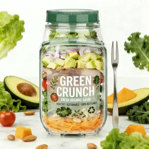 【Fork included】1000ml Large Salad bottles Salad Bowl Mason Jar with Side Opening & Dressing Compartment Leak-Proof Portable Container Microwave & Dishwasher Safe for Home Office Travel bento box summerwins#dealsforyoudays