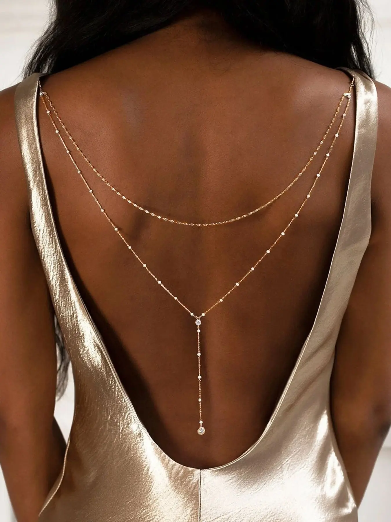 Artificial Pearl Back Minimalist Chain Necklace, BackDrop Jewelry, Dainty Layering Jewelry, Elegant Necklace, Wedding Bridal Long Pearl Back Necklace Jewelry for Women Backless Dress, Summer Style Jewelry, Fashion Necklace