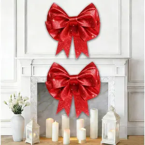 2 Pack Large Bows Decor 20"x 24" Giant Bow DIY Material Birthday Party Decorations, EVA Big Bow for Room Wall Backdrop Holiday Wedding Bride  Decorative Packaging for Large Gifts (Red Glitter)