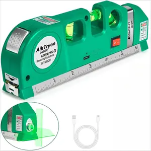 4 in1 Laser Level Line Tool, Multipurpose Laser Level Kit Standard Cross Line Laser leveler Beam Tool with Metric Rulers 8ft/2.5M for Picture Hanging cabinets Tile Walls by AikTryee.