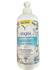 Feminine Wash for Intimate Area Hygiene, Scentsitive Scents, pH Balanced and Gynecologist Tested, Coconut Hibiscus, 16.9 oz with Pump