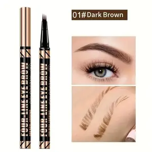 4-Separate-Tip Waterproof and Sweatproof Eyebrow Pencil, Quick-Drying Long-Lasting Brow Makeup with Precise Tip, Suitable for All Skin Types, Stylish Black Design with Gold Trim, Eyebrow Shape