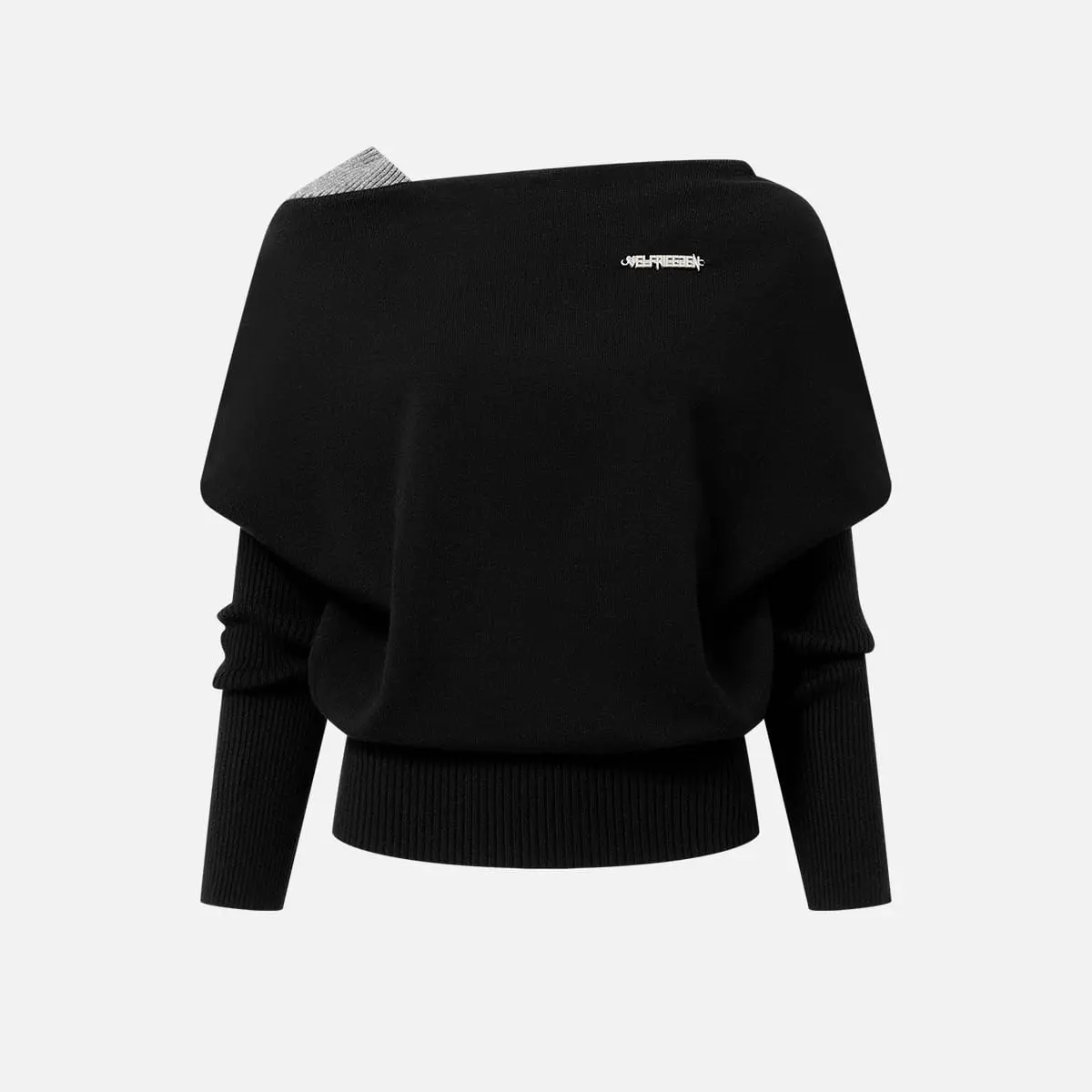 Aelfric Eden Off-The-Shoulder Layered Sweater One-shoulder 2 in 1 Sweater Cropped Waist Fit Soft Knit Fabric Women Lazy Style Sweater