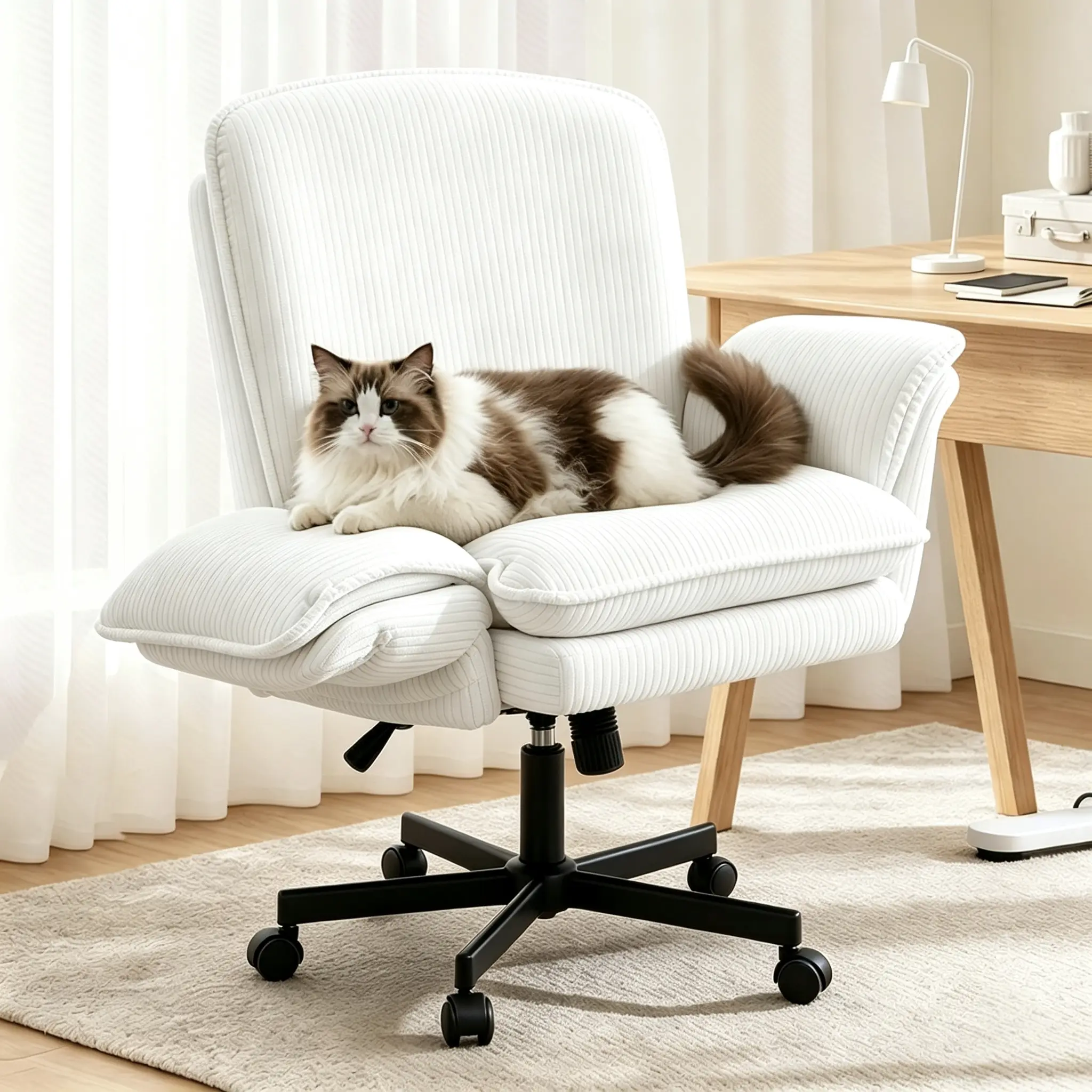 [SummerVibes] Vabches Criss Cross Chair with Armrests & Wheels for Cross-Legged Sitting, Comfortable High Back Office Chair, Big and Tall Adjustable Swivel Desk Chair for Home, Makeup and Bedroom