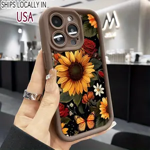 Butterfly with Sunflower Pattern Anti-Scratch Shockproof Soft Silicone Protective Cellphone Cover for iPhone 16 Pro Max 15 Plus 14 13 12 11 XS XR - Valentine Gift for Girls and Women