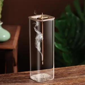 Clear Glass Incense Burner, Modern Square Incense Holder with Removable Glass Ash Catcher, Incense Burner for Home Decor Yoga Meditation, Scent, Fragrance Incense