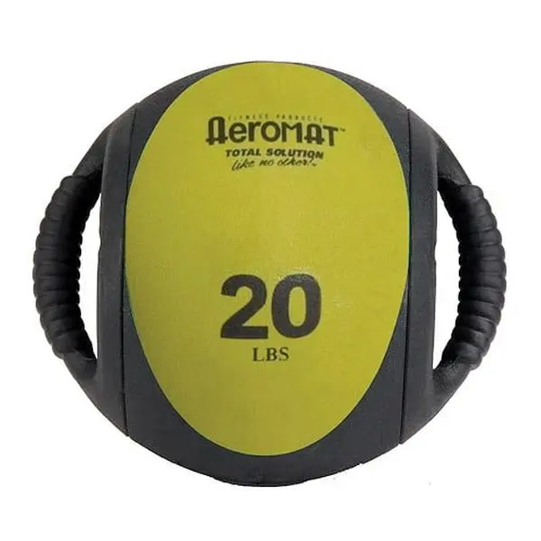 Aeromat Dual-Grip Medicine Ball, 20 lb Rubber Fitness Ball with Patented Handle Design for Strength and Core Training, 9-inch Diameter, Dual Grip Design, Sports, Versatility For Core Training, Dual-Handled Weighted Exercise Balls