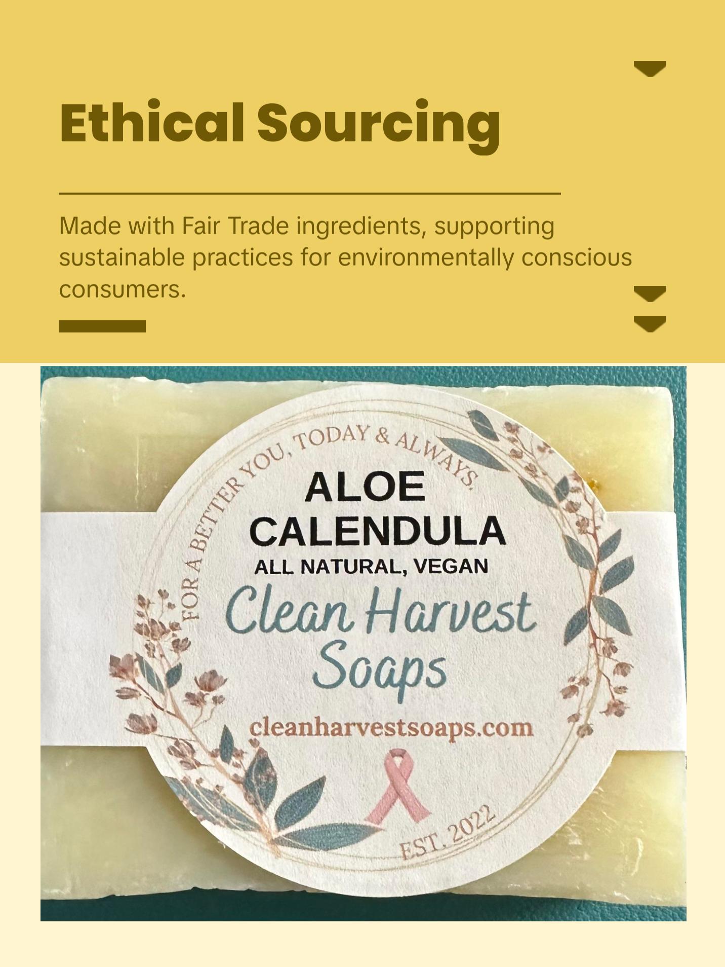 Organic Aloe Calendula Bar Soap: (Unscented, All-Natural, Vegan, Aloe-Infused) Cleanser, Facial Cleansing, Facial Wash ,Gentle Skincare ,Body Care, Soothing Sensitive Coconut Nourishing