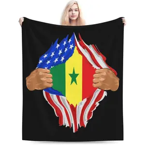 Hand Tear Flag of Senegal Throw Blanket for Couch 60"x50" Bed Sofa Super Soft Cozy Blanket Flannel Blankets & Throws