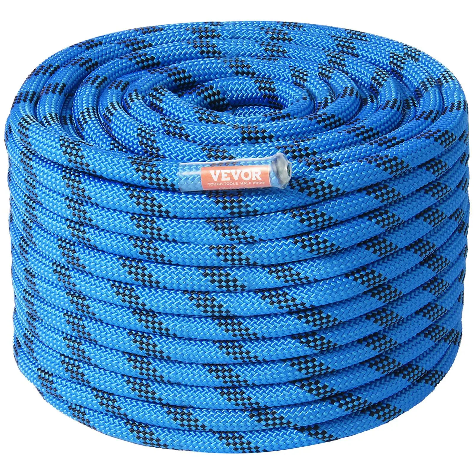 【summerfinds】VEVOR 12.7mm Static Climbing Rope, 60.9M(200ft) Outdoor Rock Climbing Rope 30KN Breaking Tension, Fiber Rope with Steel Snap Hooks for Escape, Rappelling, Fire Rescue, Blue