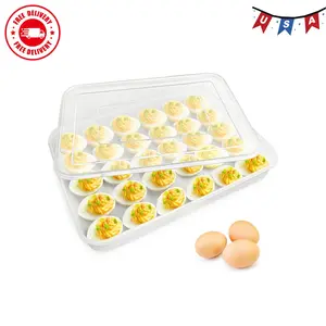 Covered Egg Holder for Refrigerator, 30 Deviled Egg Tray with Lid