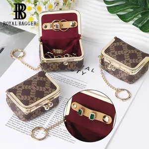 Royal Bagger Mini Jewelry Box and Women's Wallet, with Detachable Chain, Signature-Coated Canvas and Vegetable-Tanned Cowhide Leather, small kiss-lock storage bag 9894