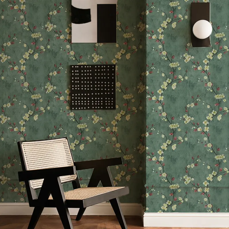 1 Piece American Vintage Emerald Green Self-Adhesive PVC Wallpaper | Peel-and-Stick Wall Covering for Live Stream Backdrops & Home Decor | Multiple Sizes: 45cm*300cm/500cm/1000cm (17.72in*118.11in/196.85in/393.70in)