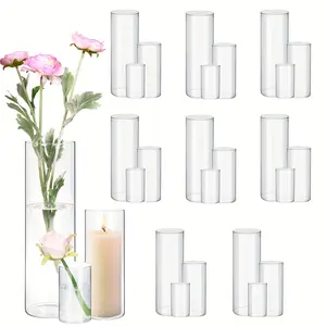 18pcs Clear Glass Cylinder Vases, 4, 8, 12 Inch Tall, Multiple Size Glass Flower Vase, Tall Qlass Vase, for Wedding Centerpiecse for Table, PartyTable Centerpieces, Glass Flower Vase, Hurricane Floating Candle Holder Vase for Table Shelf, Party, Home
