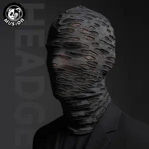 Musion Edgy Gothic Punk Ripped Ski Mask by Ftxo, Windproof Face Mask Stretchy Distressed Design, Breathable UV-Protective for Skiing Cycling Halloween, Ski Balaclava