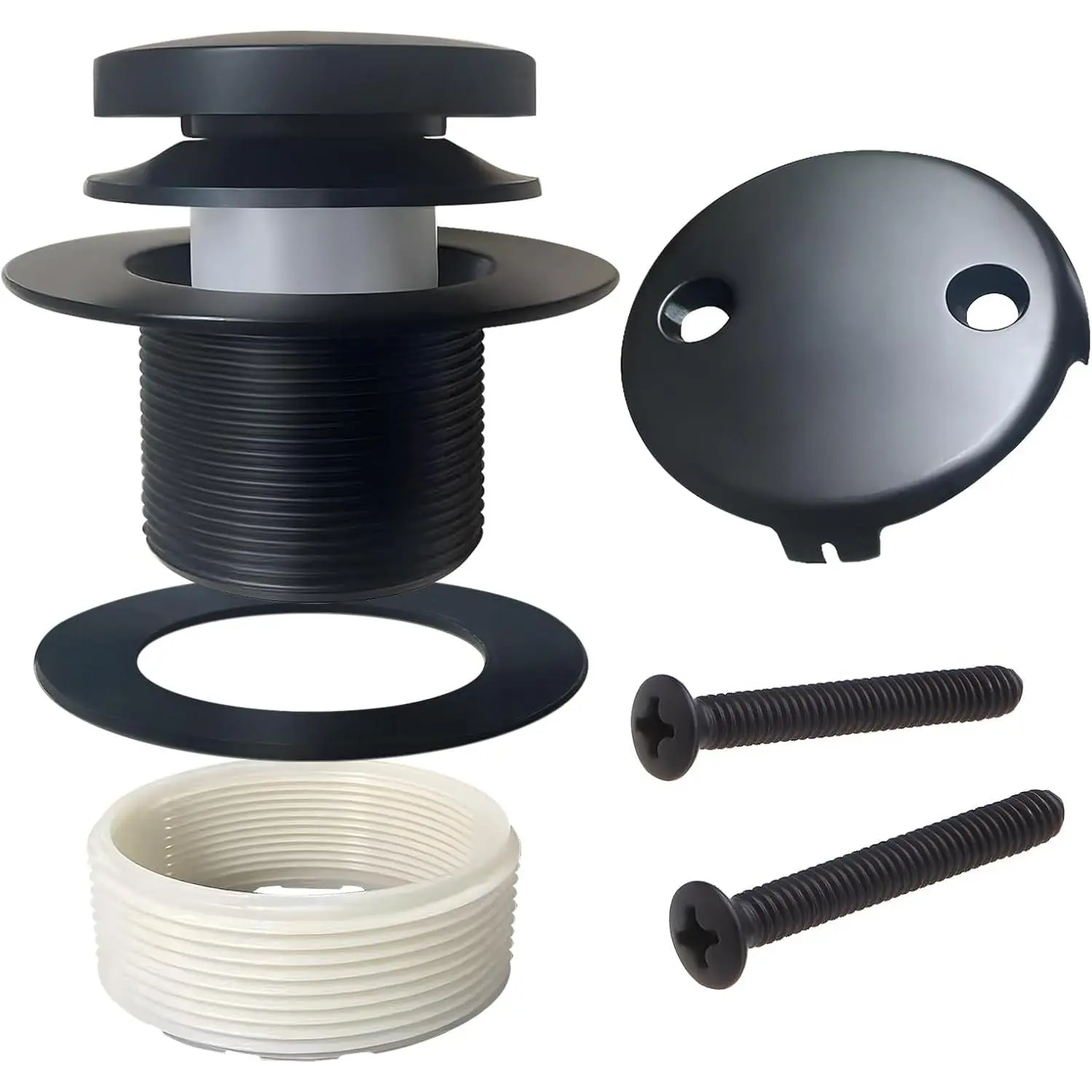 Matte Black Bathtub Drain Kit - Stainless Steel Tub Trim Set with 2-Hole Overflow Faceplate, Universal Fine/Coarse Thread, Easy Installation, Corrosion Resistance Tub Drain Replacement Trim Kit