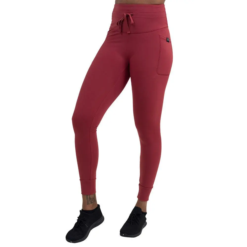 CVG Omni Leggings Garnet Red, Athletic Bottoms, Fitness Wear, Gym Fitness Activewear, Activewear Bottoms, Fitted, Capri Or Full, Drawstring Fit, High Waist, Machine Washable, Nylon Blend, Pocketed, V-Back Cut, Cropped, Ankle, Long Length