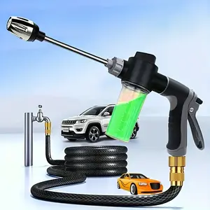 High-Pressure Car Wash Foam Gun with Long Handle, Adjustable Spray Nozzle for Cleaning and Watering, Includes Foam Cannon and Pressure Spray Bottle in Stainless Steel Design, Car Wash Kit, Car Wash Sprayer
