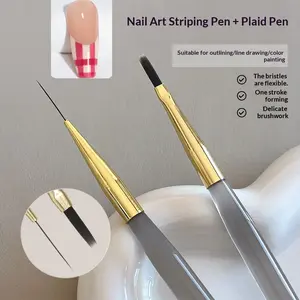 Nail plaid pen, slender pull pen, ultra-fine fiber hair, golden copper tube, details hooked edge, color painting, blending pen outdoorfun Nail Art Manicure Nail Art Design Nail Art Tools Nail Art Brush