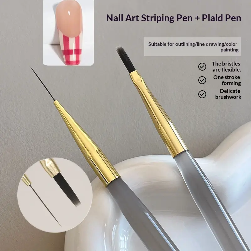 Nail plaid pen, slender pull pen, ultra-fine fiber hair, golden copper tube, details hooked edge, color painting, blending pen outdoorfun Nail Art Manicure Nail Art Design Nail Art Tools Nail Art Brush