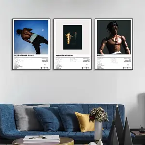 3-piece Days Before Rodeo/HEROES & VILLAINS/Rodeo pop music album cover wall decor, hip-hop rap style, wall art, perfect gift for home décor, suitable for a room or studio, a music fan gift, frameless, Art Wall Decoration