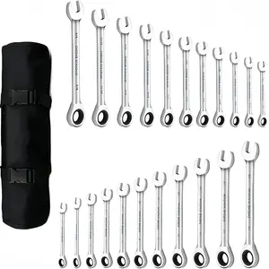 22PCS SAE & Metric Ratcheting Combination Wrench Set, 6-18mm Metric & 1/4"-3/4" SAE 72 Tooth Open Box End Spanner Kit, Cr-V Steel Auto Bike Repair Hand Tools with Portable Canvas Storage Roll Bag