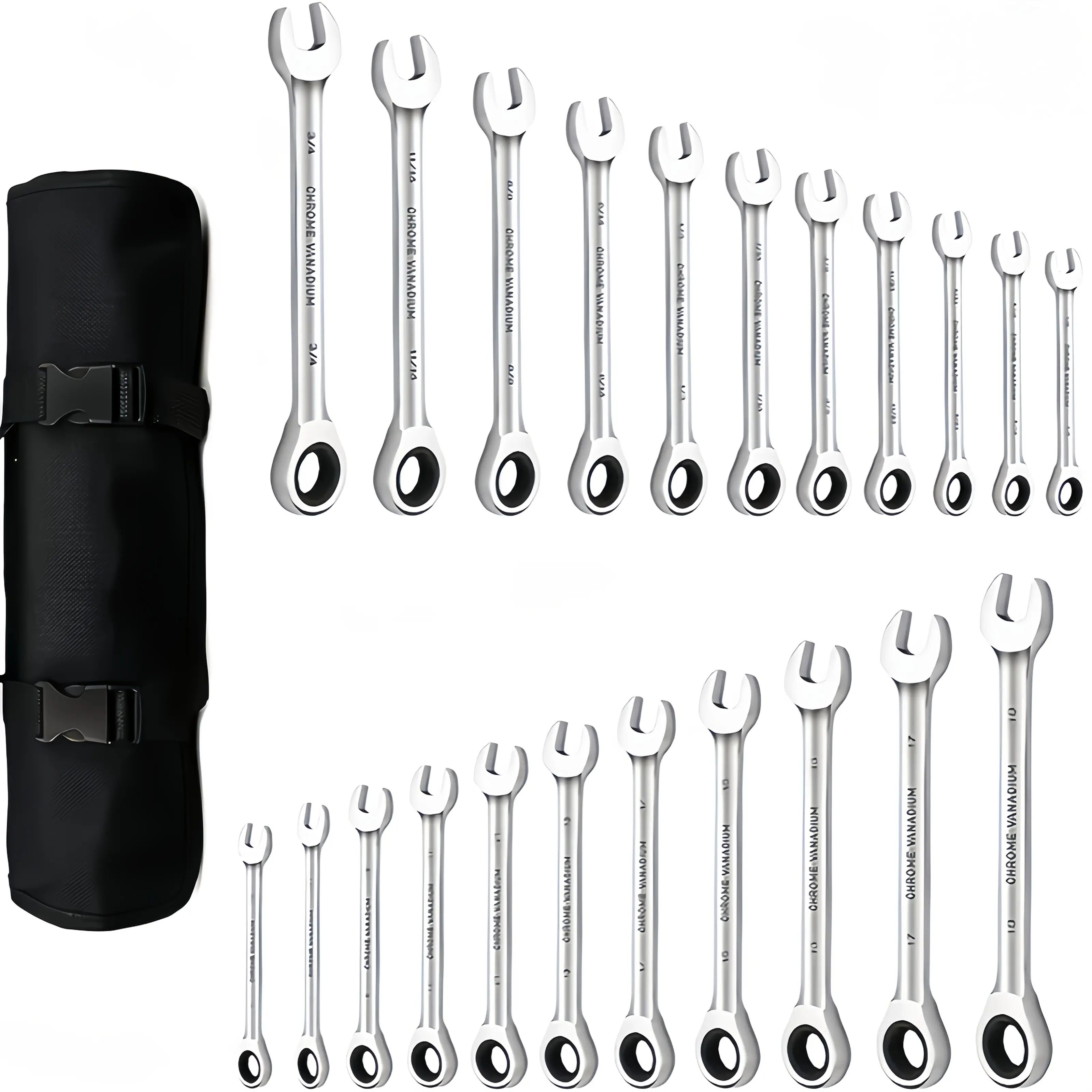 22PCS SAE & Metric Ratcheting Combination Wrench Set, 6-18mm Metric & 1/4"-3/4" SAE 72 Tooth Open Box End Spanner Kit, Cr-V Steel Auto Bike Repair Hand Tools with Portable Canvas Storage Roll Bag