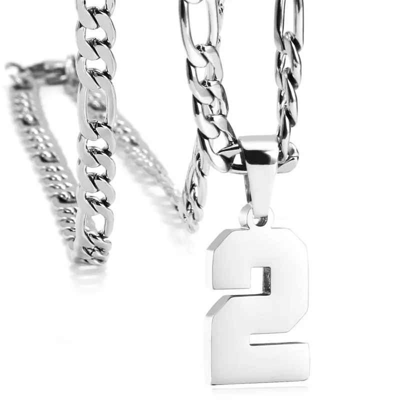 Stainless Steel Number Pendant Necklace & Copper Accents - Versatile 2000s Jewelry Gift for Men and Women